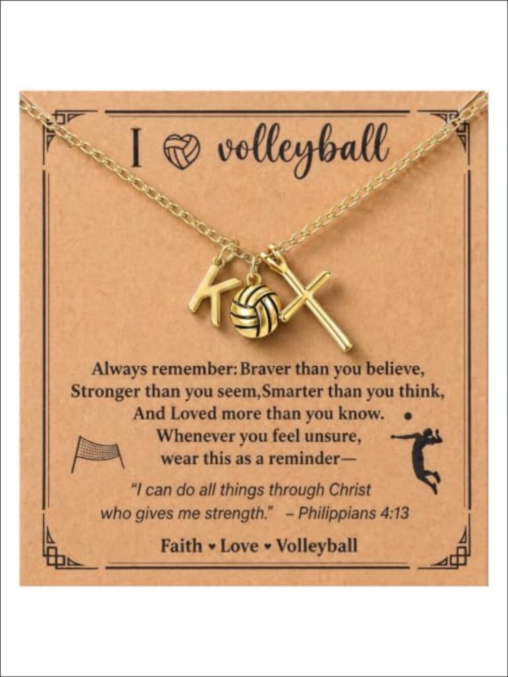 Volleyball Cross Necklace Gold Tone Alloy Initial K Pendant Necklace